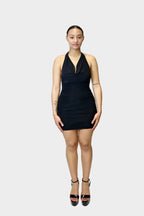 The Serena Cowl Halter Mini Dress - Black