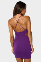 The Mira Side-Cutout Mini Dress - Purple
