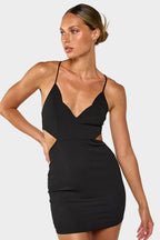 The Mira Side-Cutout Mini Dress - Black