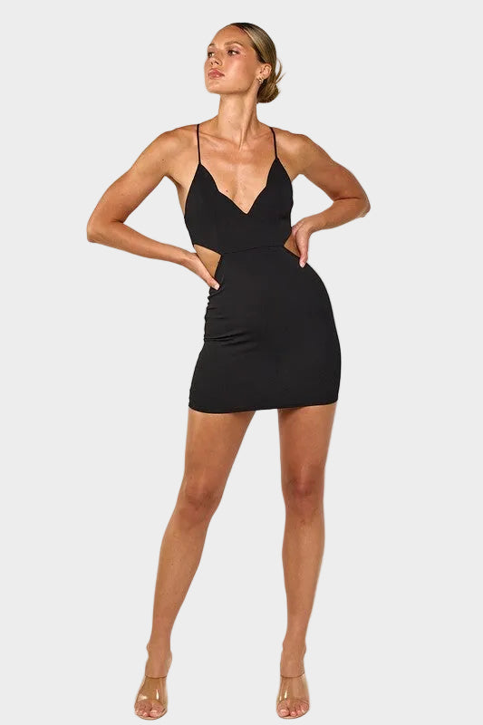 The Mira Side-Cutout Mini Dress - Black