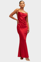 Serena Satin Maxi Dress - Red