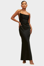 Serena Satin Maxi Dress - Black