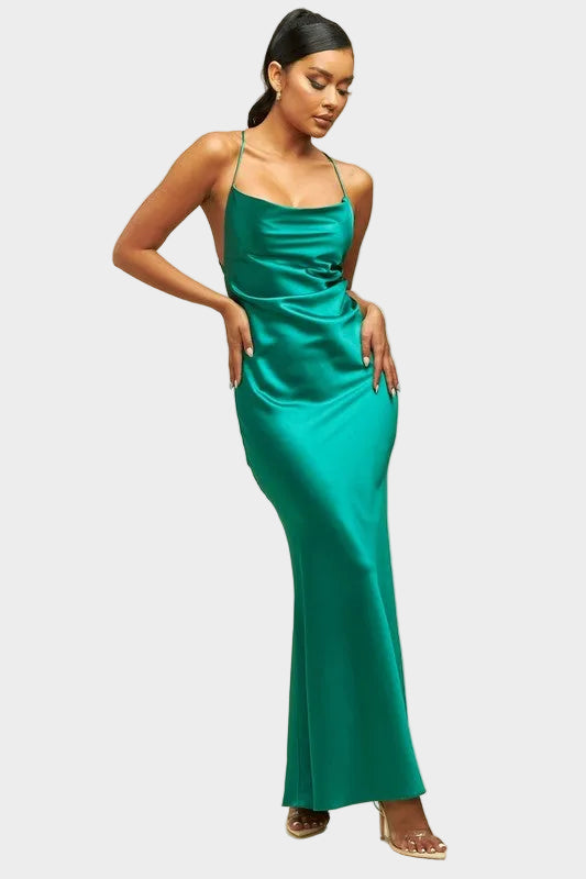 Serena Satin Maxi Dress - Green