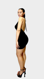 The Serena Cowl Halter Mini Dress - Black