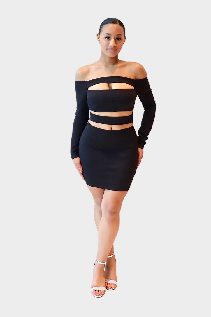 The Aria Cutout Off-Shoulder Mini Dress - Black Main image