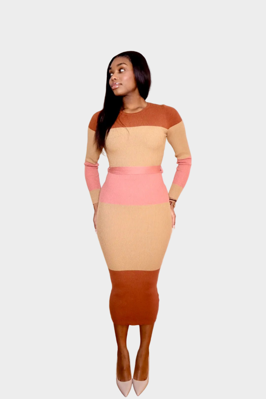 The Autumn Stripes Knit Midi Dress Main image