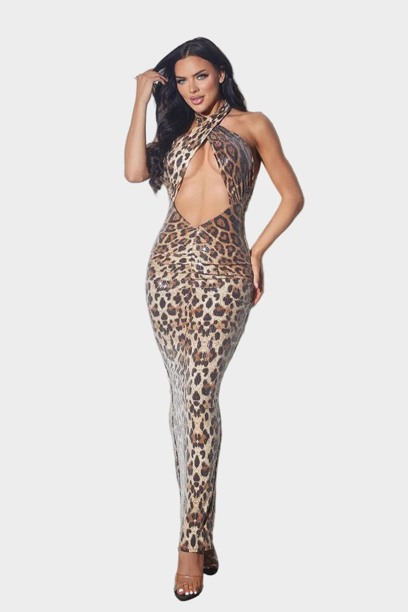 The Valentina Leopard Sequin Maxi Dress Main image