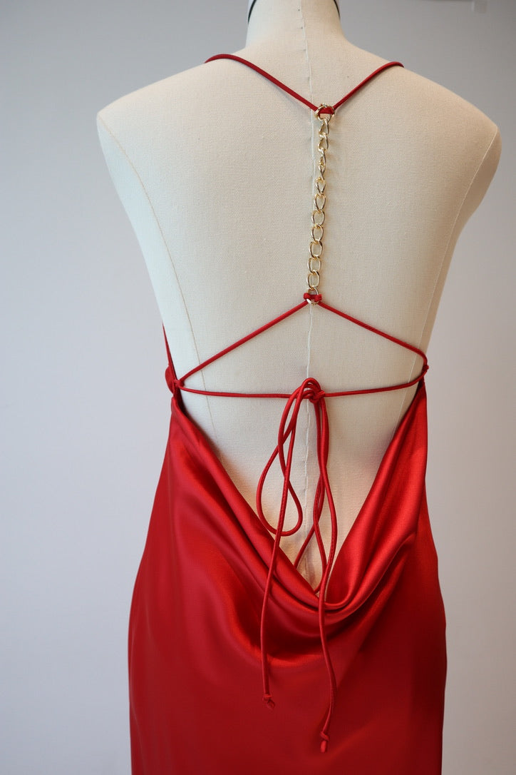 Serena Satin Maxi Dress - Red