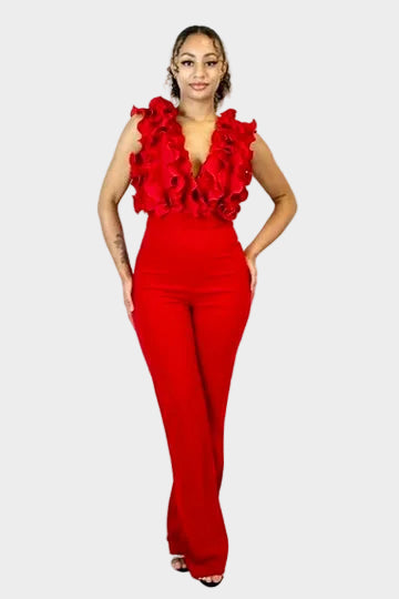 The Camila Ruffle V-Neck Wide-Leg Jumpsuit