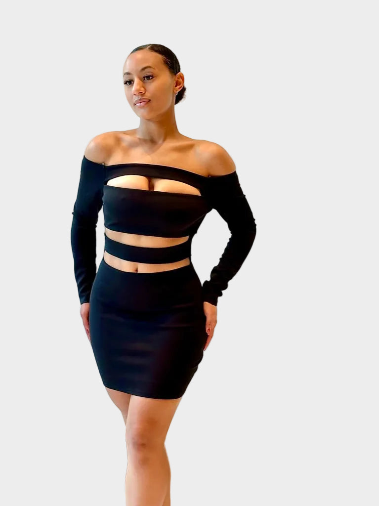 The Aria Cutout Off-Shoulder Mini Dress - Black Secondary image