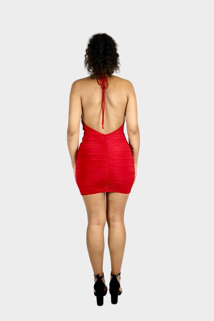 The Serena Cowl Halter Mini Dress - Red
