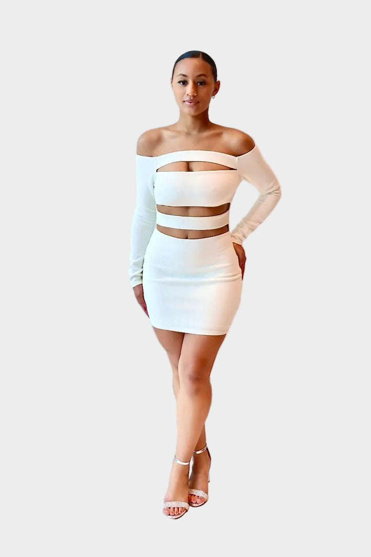 The Aria Cutout Off-Shoulder Mini Dress - White Main image