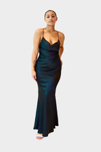 Serena Satin Maxi Dress - Black
