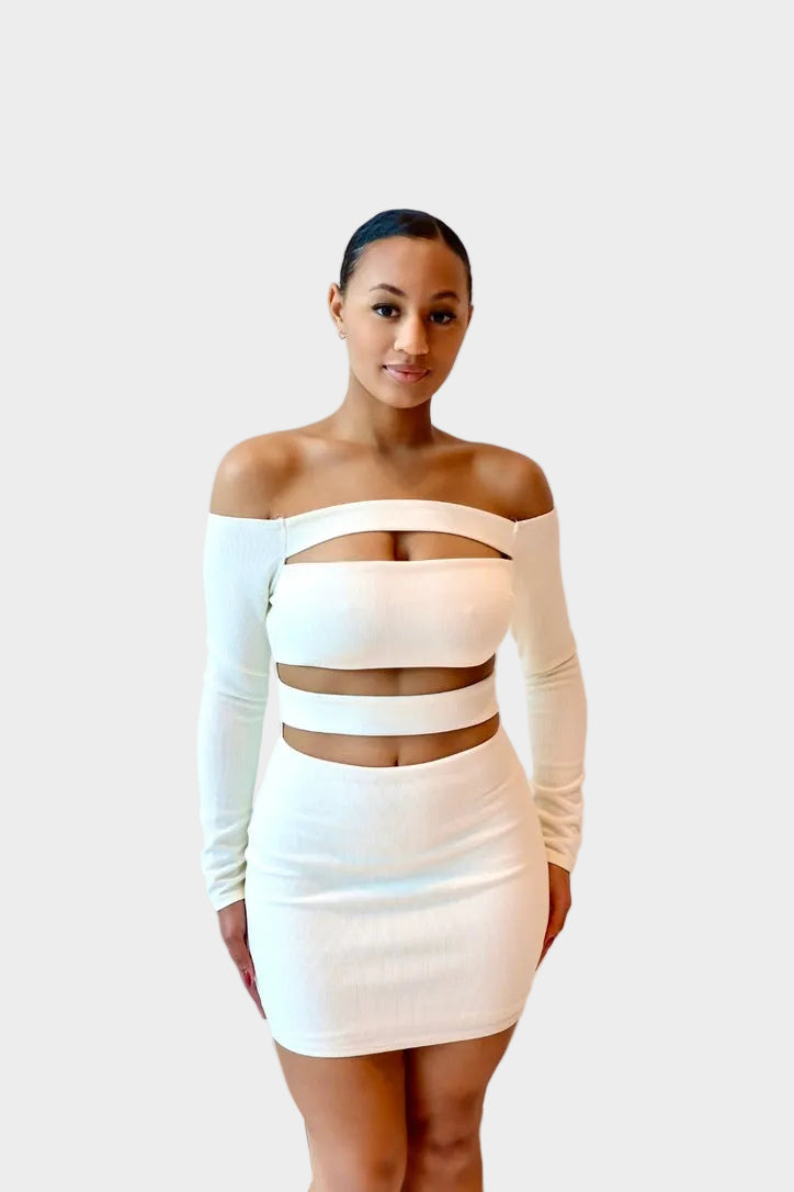 The Aria Cutout Off-Shoulder Mini Dress - White Secondary image