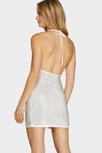 The Crystal Sparkle Halter Mini Dress - White
