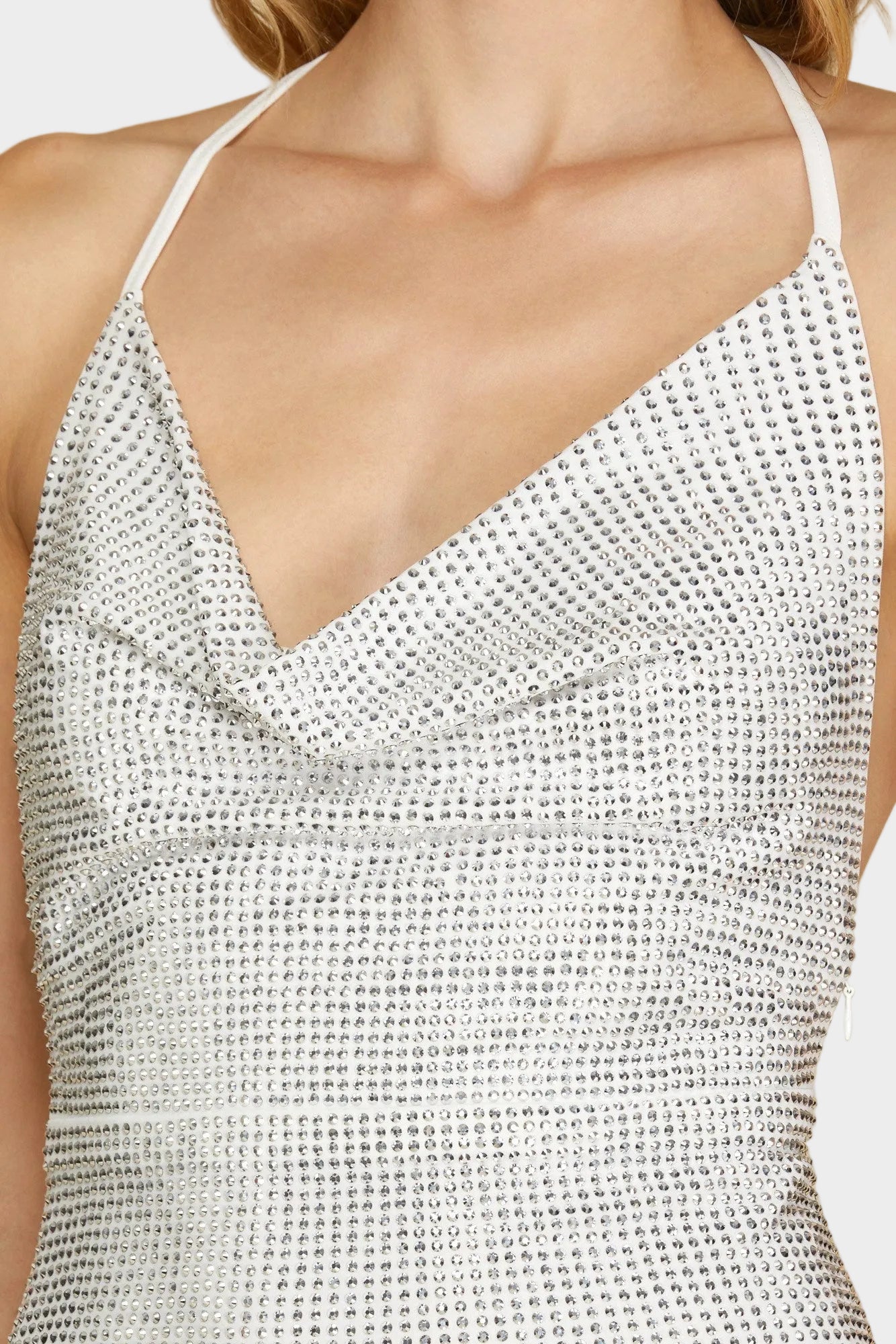 The Crystal Sparkle Halter Mini Dress - White