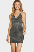 The Crystal Sparkle Halter Mini Dress - Black
