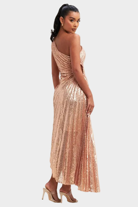 Athena One-Shoulder Pleated Sequin - Gold Secondary image
